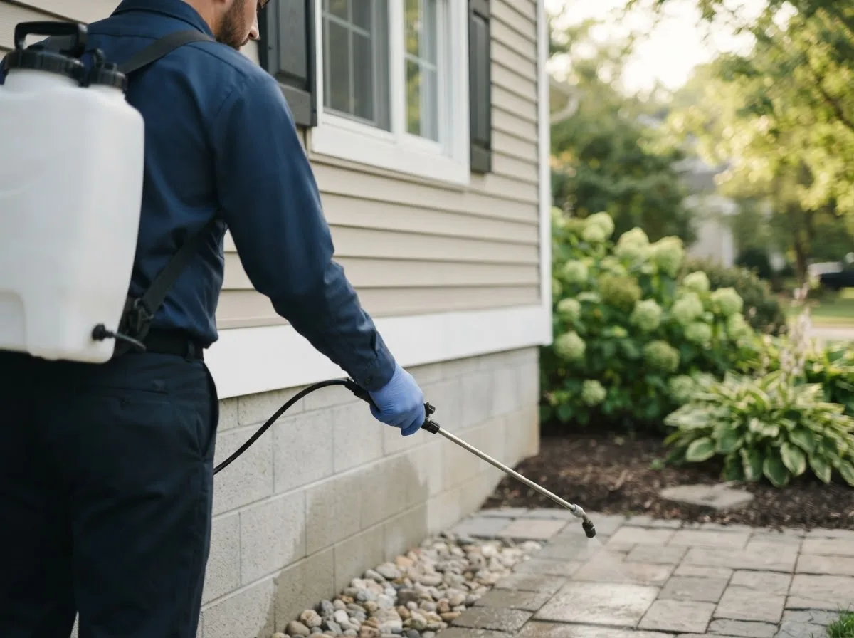 Pest control technician inspecting a home in Brandsville, MO
